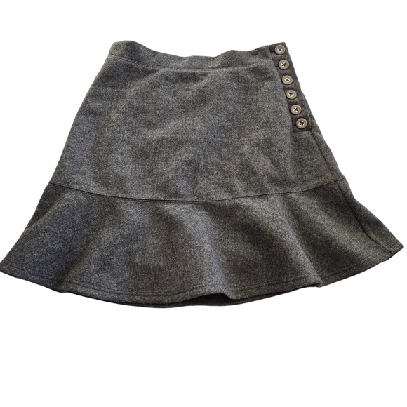 Maeve by Anthropologie Grey Flounce Hem Yukon Skirt Button Detail Size 12 - Picture 2 of 10